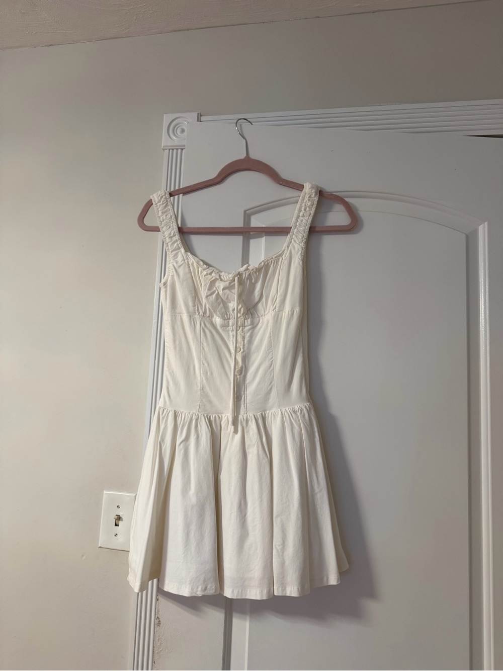 Ivory Braided-Strap Mini Dress with Button Front